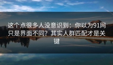 这个点很多人没意识到：你以为91网只是界面不同？其实人群匹配才是关键