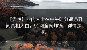 【震惊】业内人士在中午时分遭遇丑闻真相大白，91网全网炸锅，详情深扒