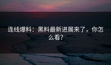 连线爆料：黑料最新进展来了，你怎么看？