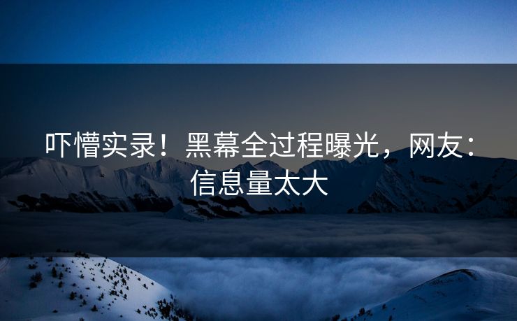 吓懵实录！黑幕全过程曝光，网友：信息量太大