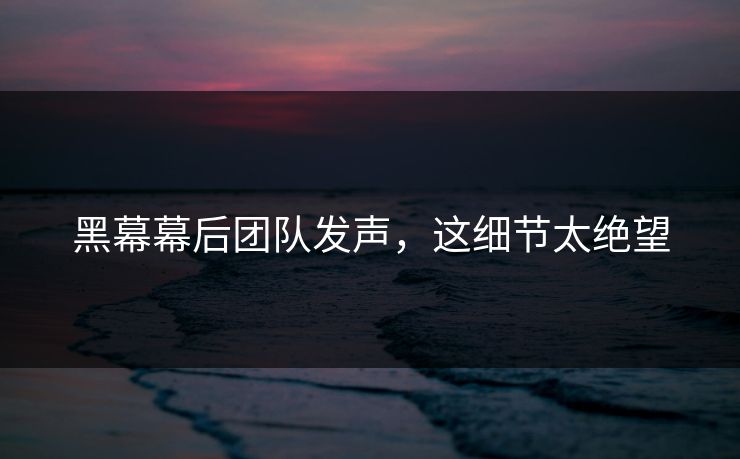 黑幕幕后团队发声，这细节太绝望